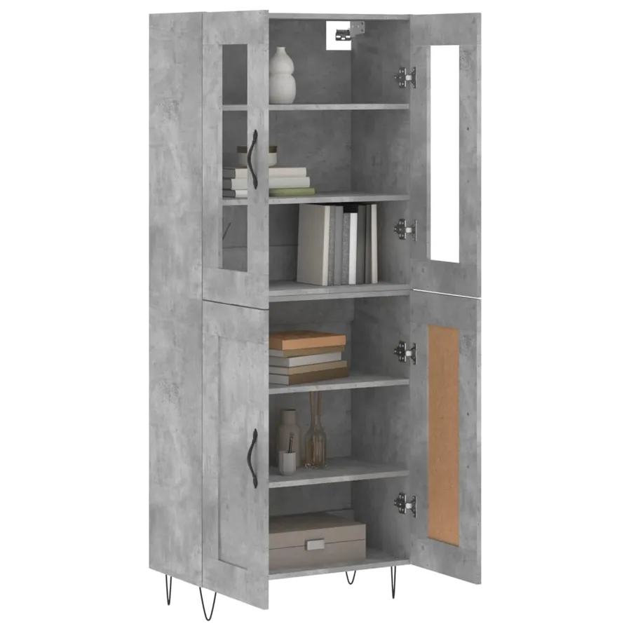 Buffet haut Gris béton 69,5x34x180 cm Bois d'ingénierie - 3