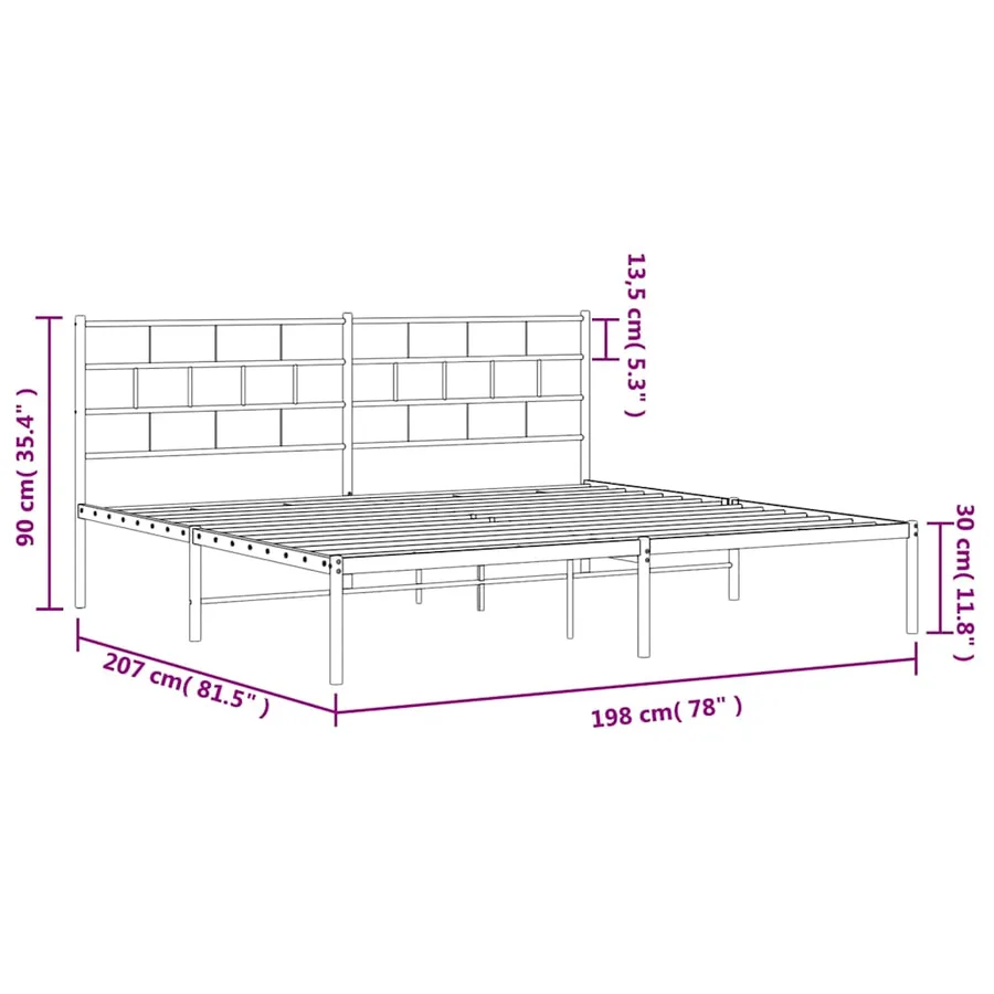 Cadre de lit métal sans matelas et tête de lit blanc 193x203 cm - 10