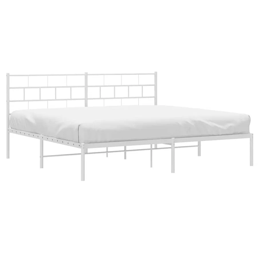 Cadre de lit métal sans matelas et tête de lit blanc 193x203 cm - 3