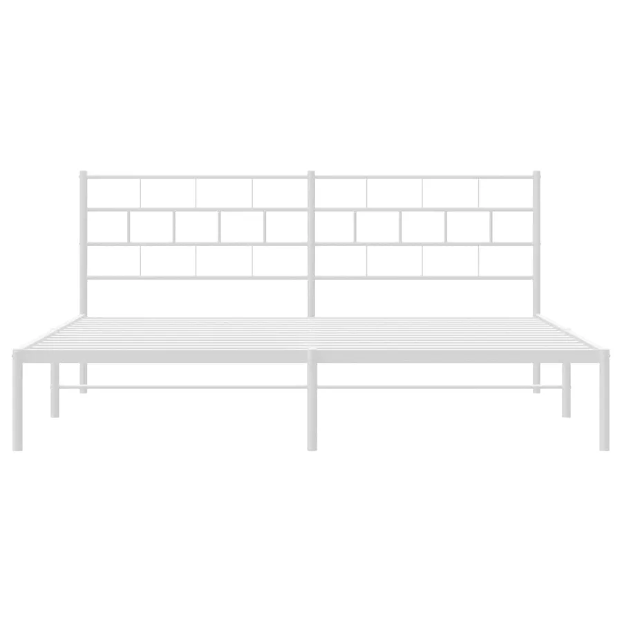 Cadre de lit métal sans matelas et tête de lit blanc 193x203 cm - 6