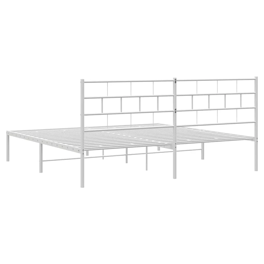 Cadre de lit métal sans matelas et tête de lit blanc 193x203 cm - 8