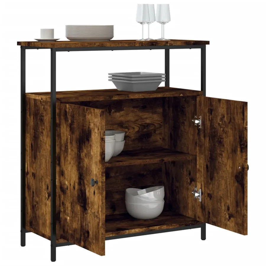 Buffet chêne fumé 70x30x80 cm bois d'ingénierie - 4