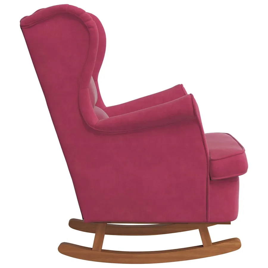 Fauteuil à bascule à oreilles en velours rouge vin bois massif - 5