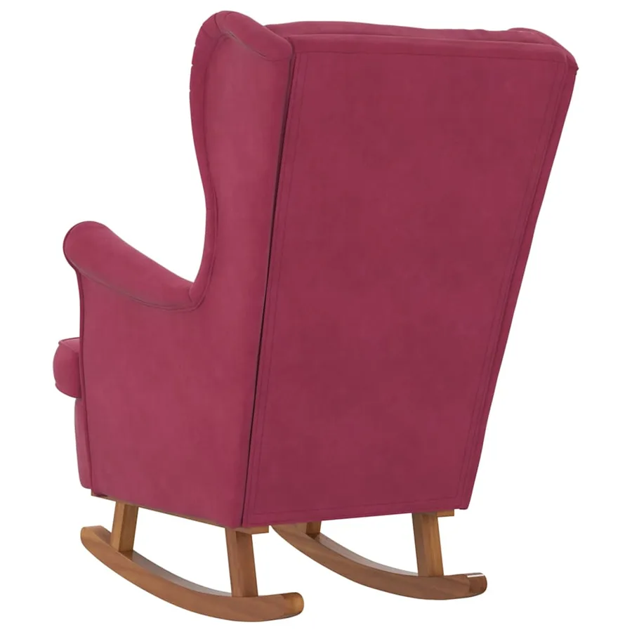 Fauteuil à bascule à oreilles en velours rouge vin bois massif - 6