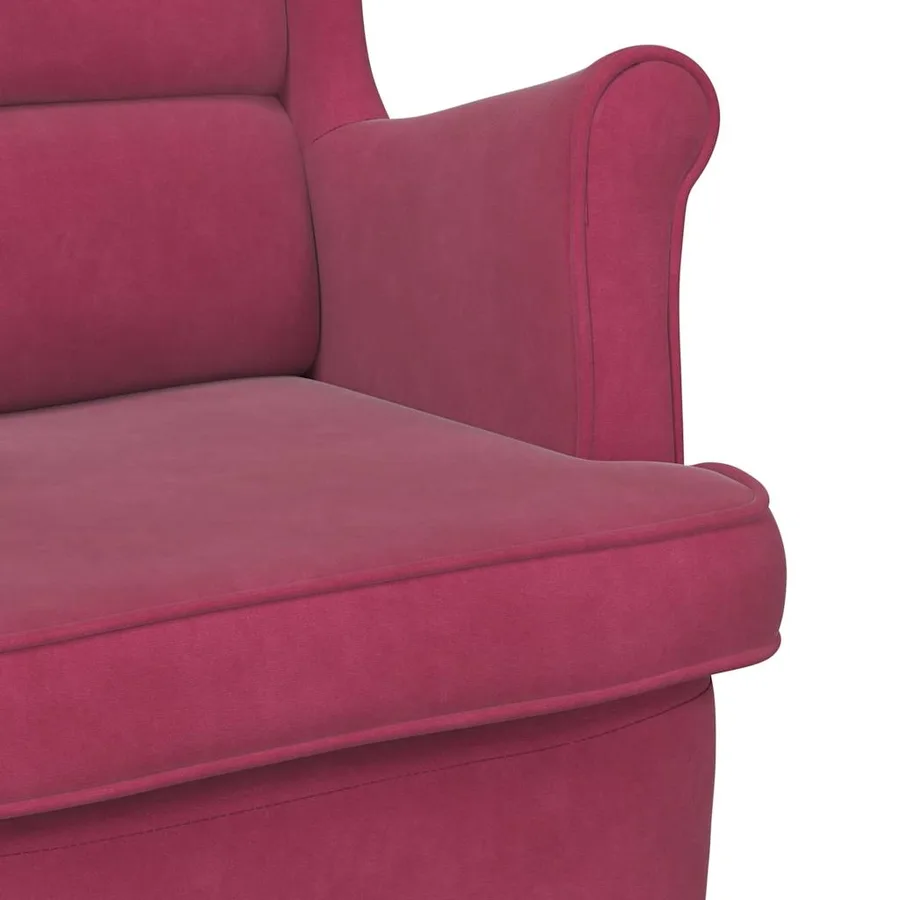 Fauteuil à bascule à oreilles en velours rouge vin bois massif - 7