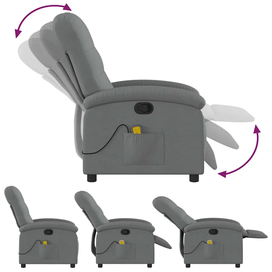 Fauteuil inclinable de massage gris foncé tissu - 7