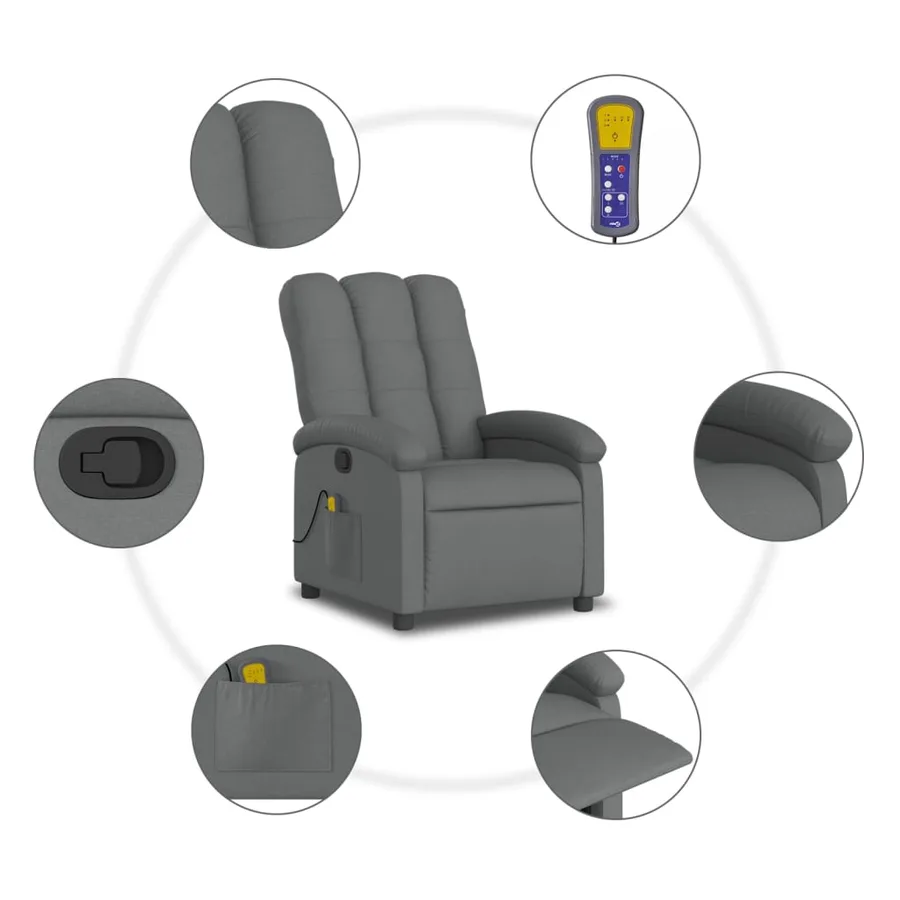 Fauteuil inclinable de massage gris foncé tissu - 8