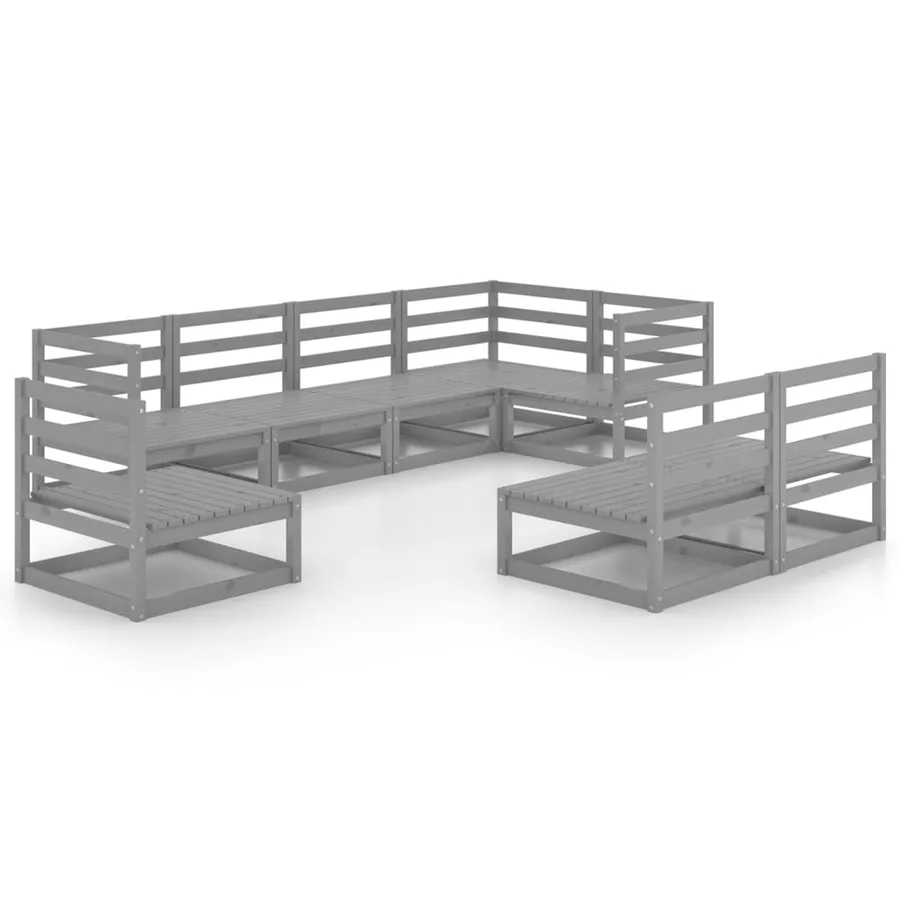 Salon de jardin 8 pcs gris bois de pin massif - 2