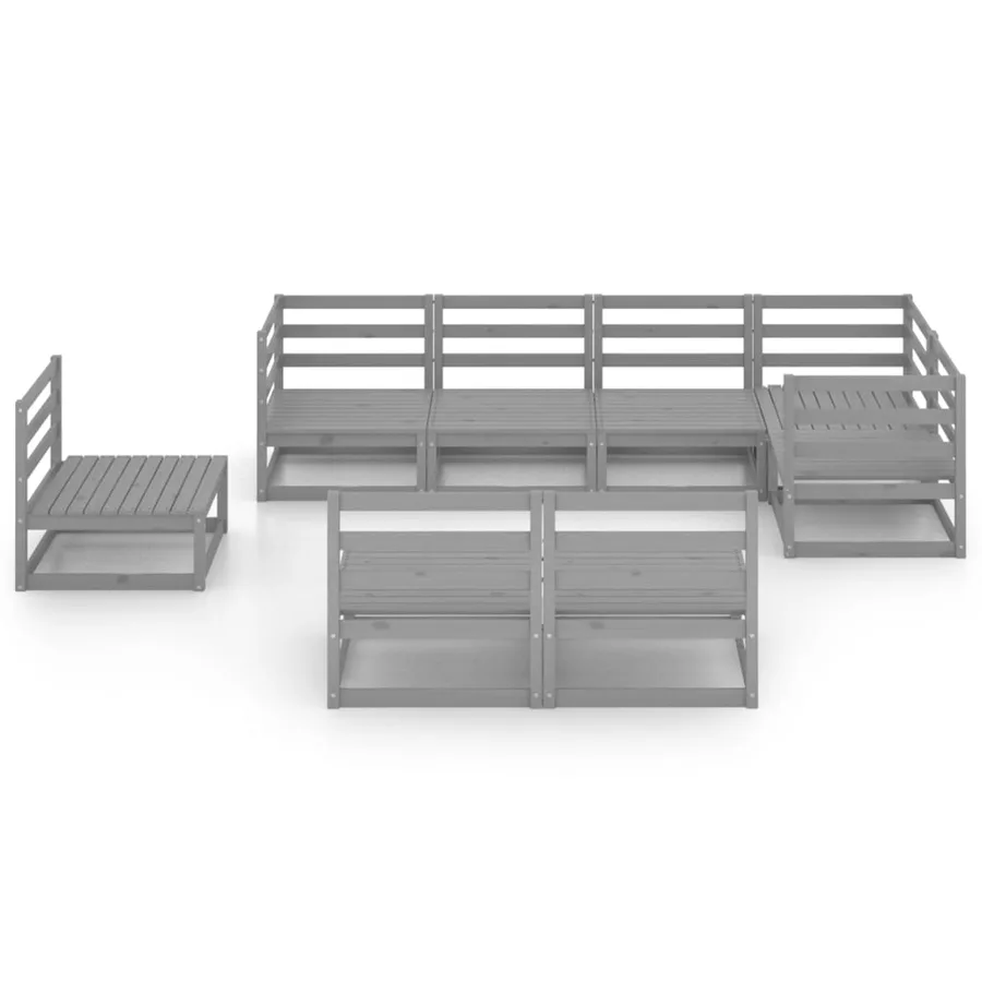 Salon de jardin 8 pcs gris bois de pin massif - 3