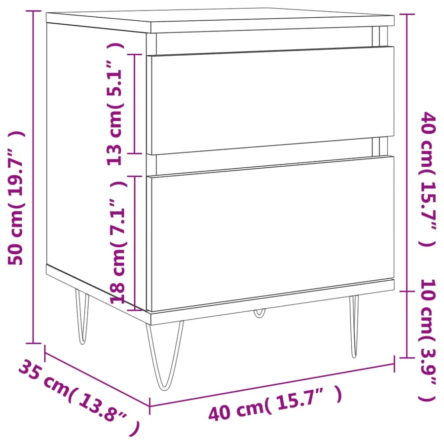 Table de chevet gris béton 40x35x50 cm bois d’ingénierie - 12