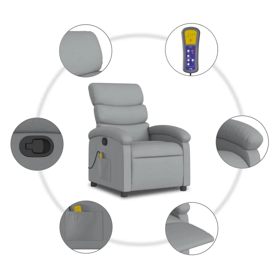 Fauteuil de massage inclinable gris clair tissu - 8