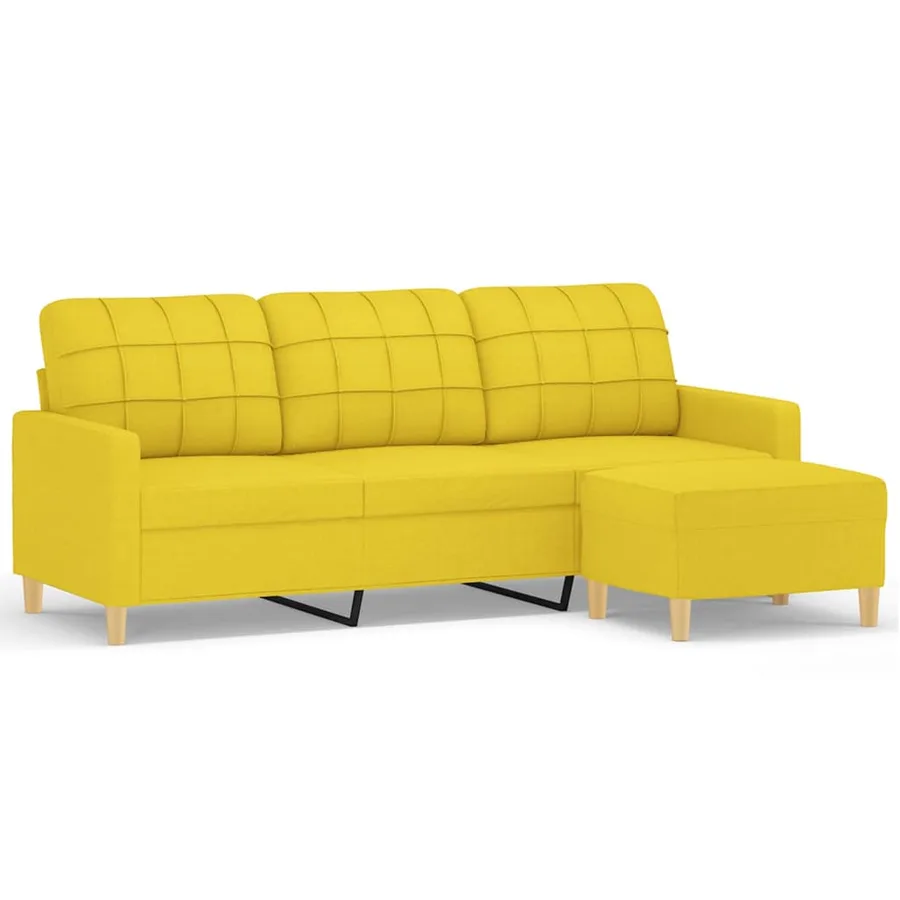 Canapé à 3 places avec repose-pieds Jaune clair 180 cm Tissu - 2