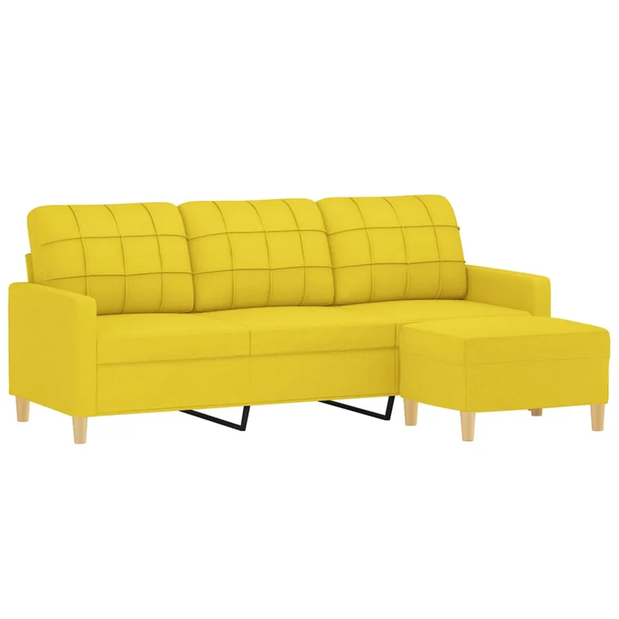 Canapé à 3 places avec repose-pieds Jaune clair 180 cm Tissu - 3