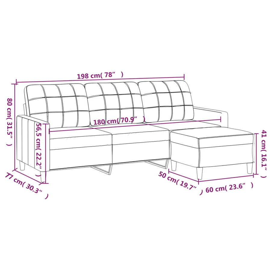 Canapé à 3 places avec repose-pieds Jaune clair 180 cm Tissu - 7
