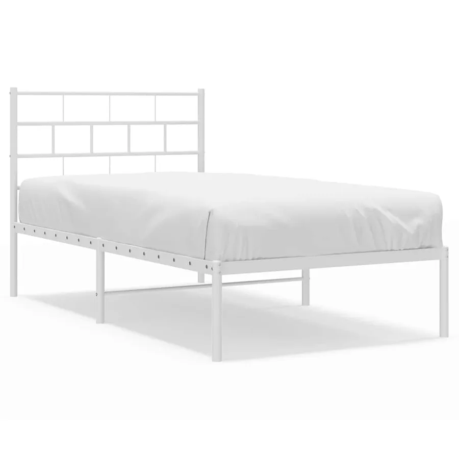 Cadre de lit métal sans matelas et tête de lit blanc 100x190 cm - 2