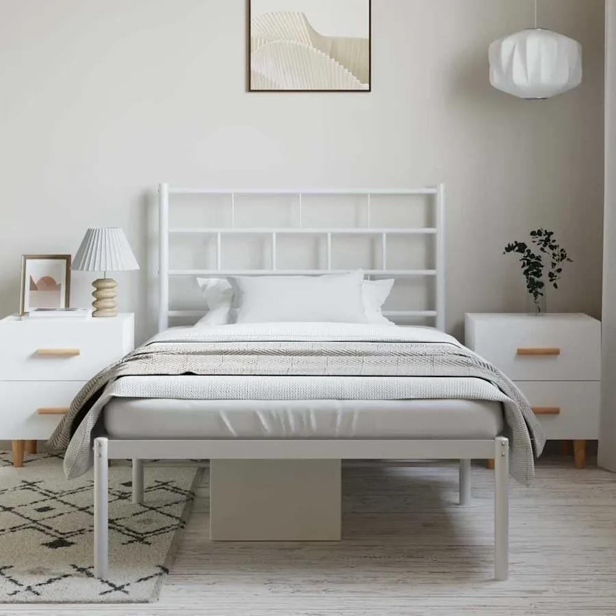 Cadre de lit métal sans matelas et tête de lit blanc 100x190 cm - 4