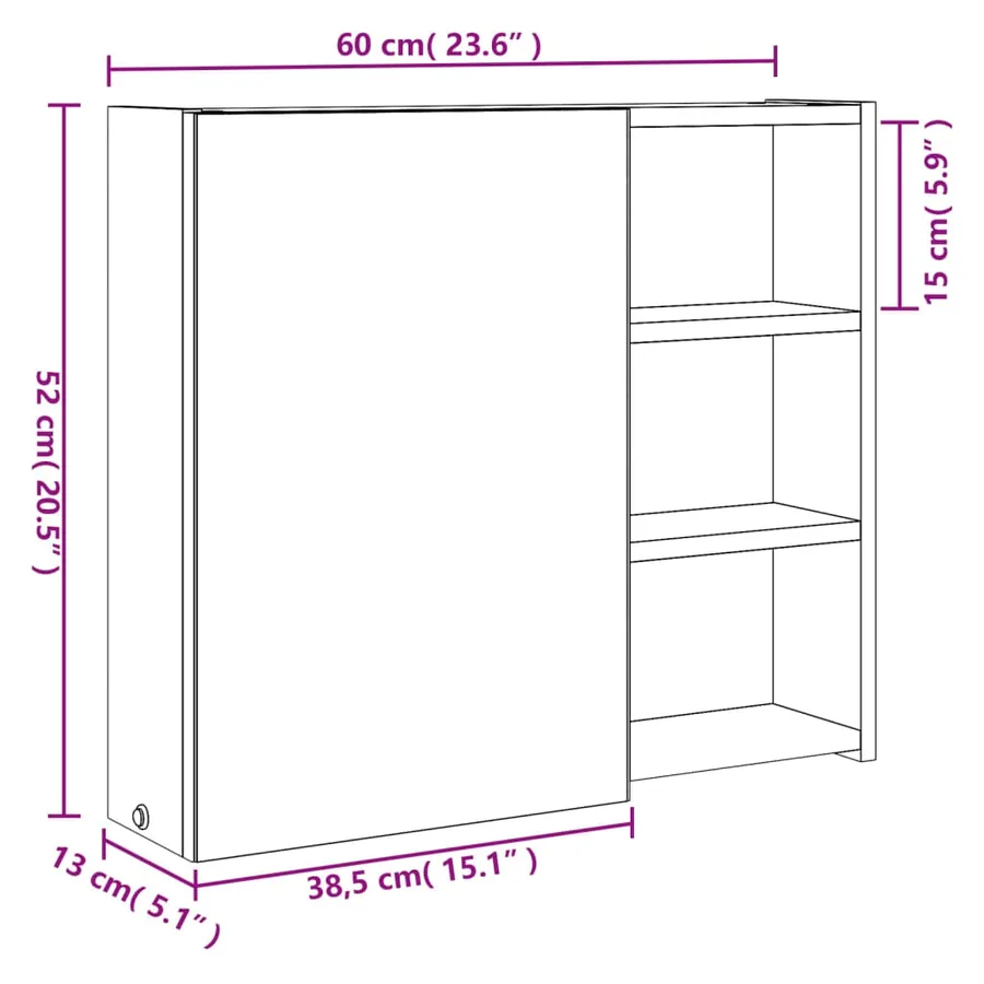 Armoire de salle de bain à miroir avec LED gris 60x13x52 cm - 12