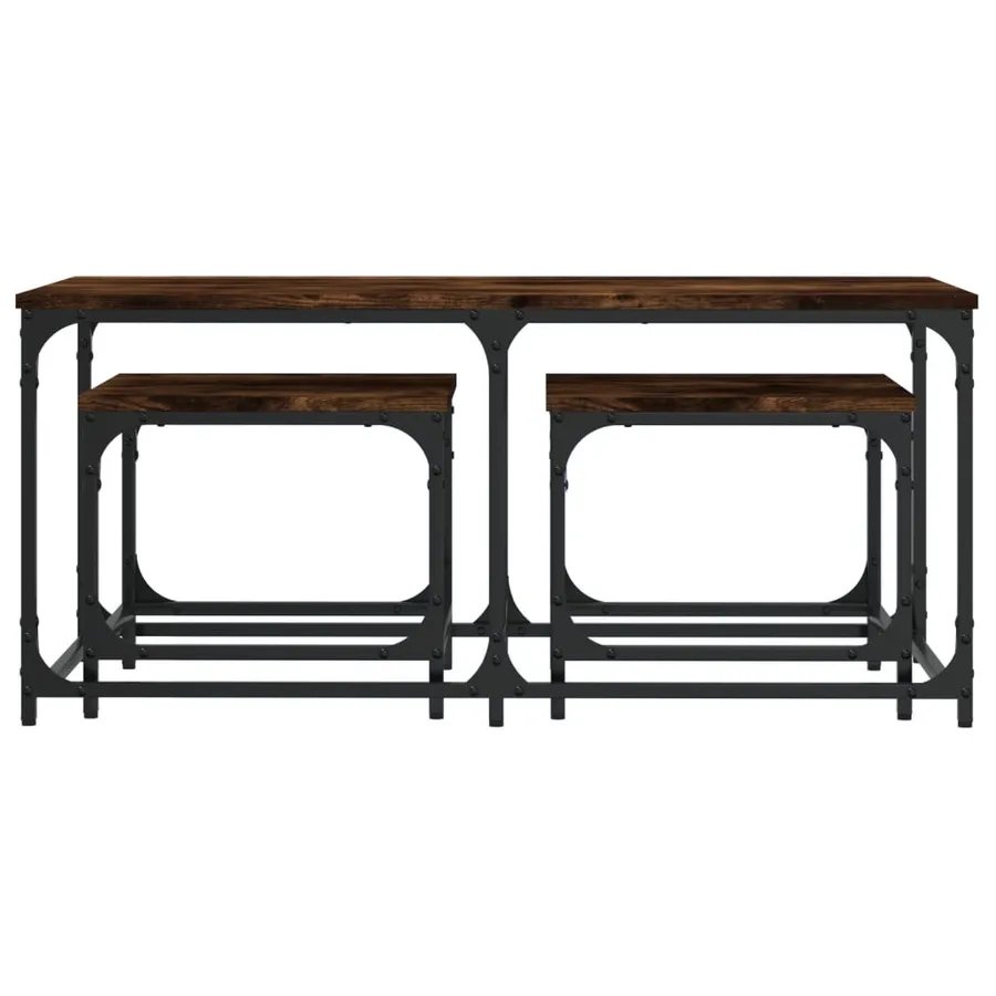 Tables basses gigognes 3 pcs chêne fumé bois d'ingénierie - 4