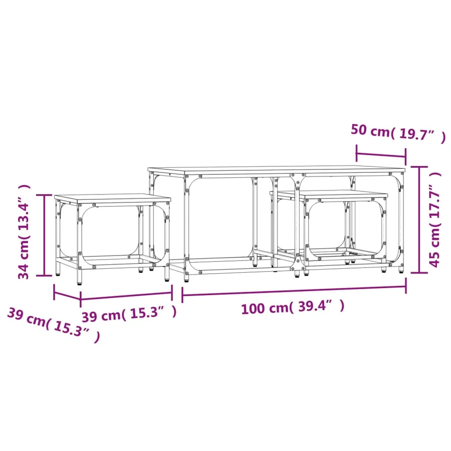 Tables basses gigognes 3 pcs chêne fumé bois d'ingénierie - 9