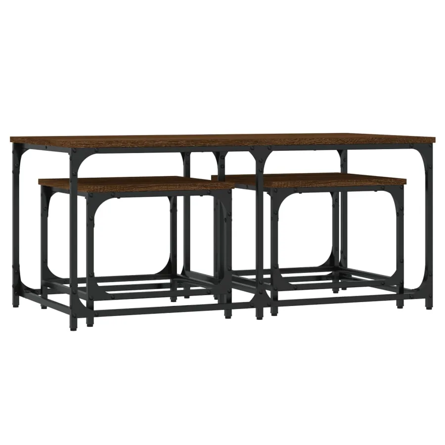 Tables basses gigognes 3 pcs chêne marron bois d'ingénierie - 2