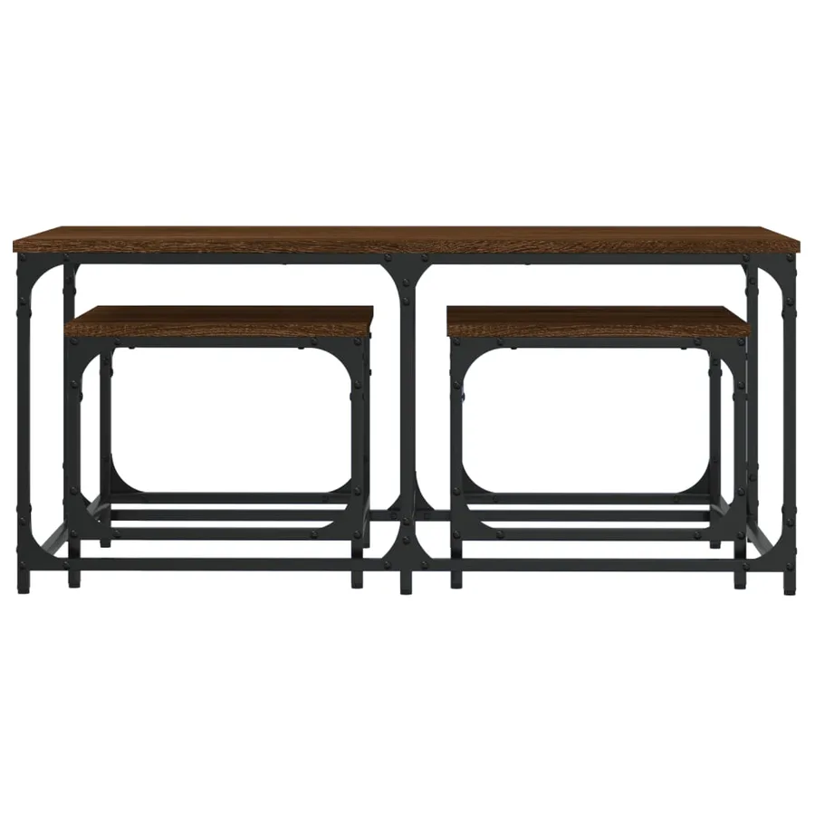 Tables basses gigognes 3 pcs chêne marron bois d'ingénierie - 4