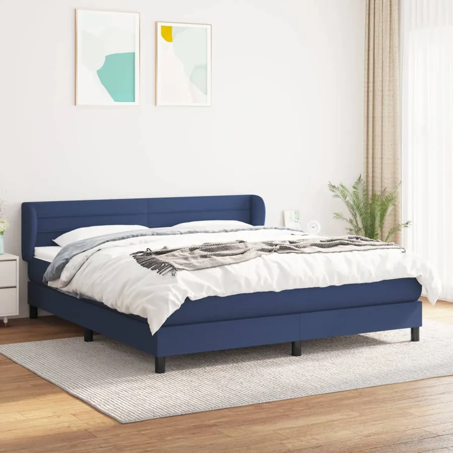 Sommier à lattes de lit avec matelas Bleu 180x200 cm Tissu