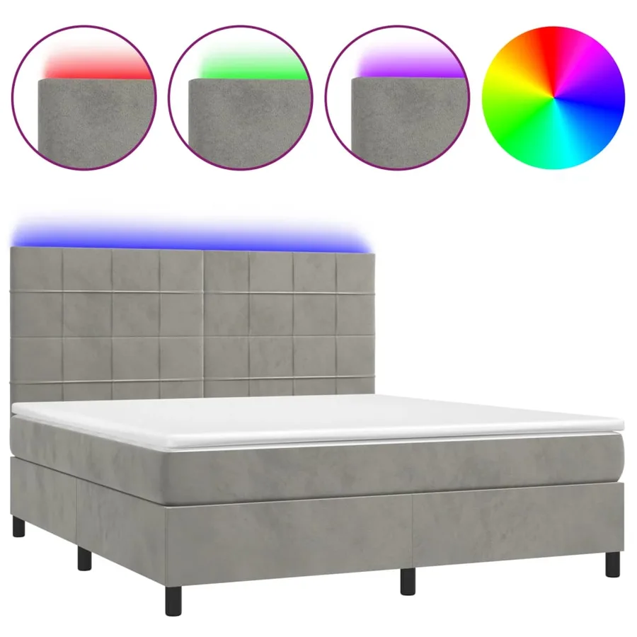 Sommier à lattes de lit matelas et LED Gris clair 160x200 cm - 2