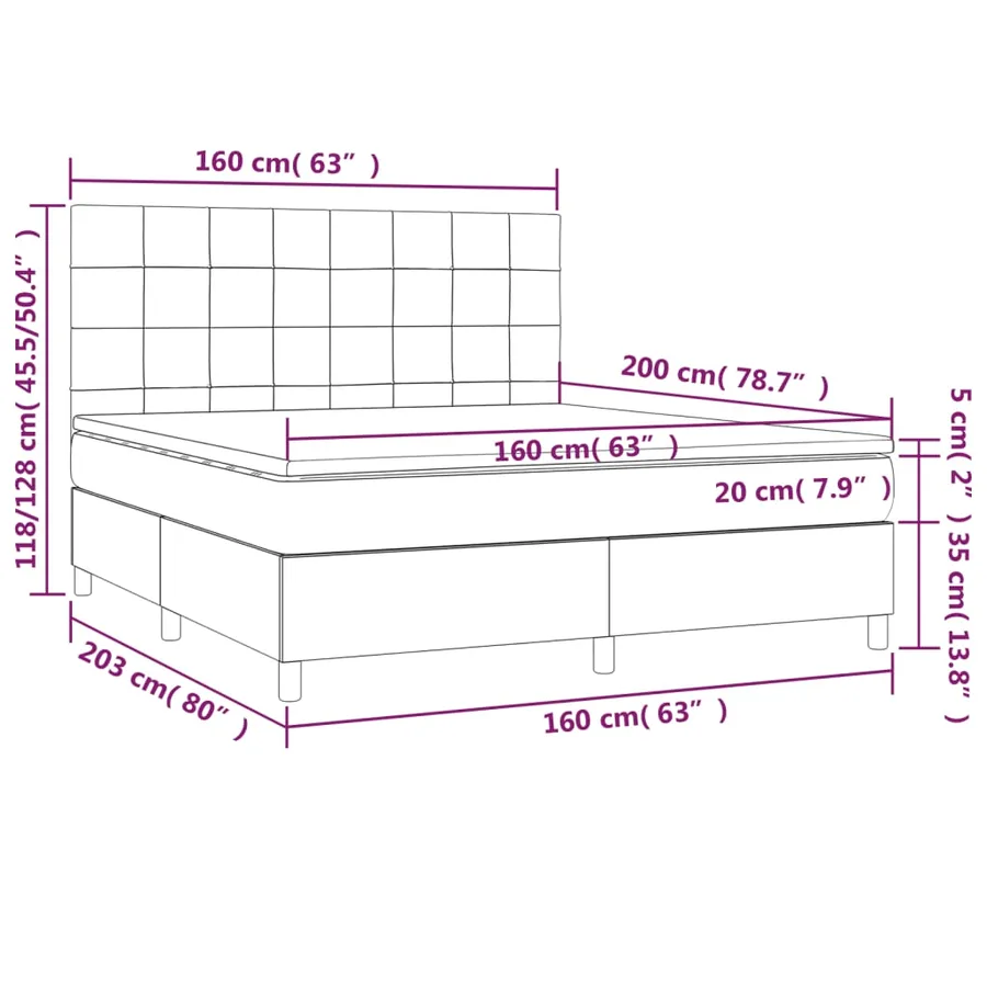 Sommier à lattes de lit matelas et LED Gris clair 160x200 cm - 8
