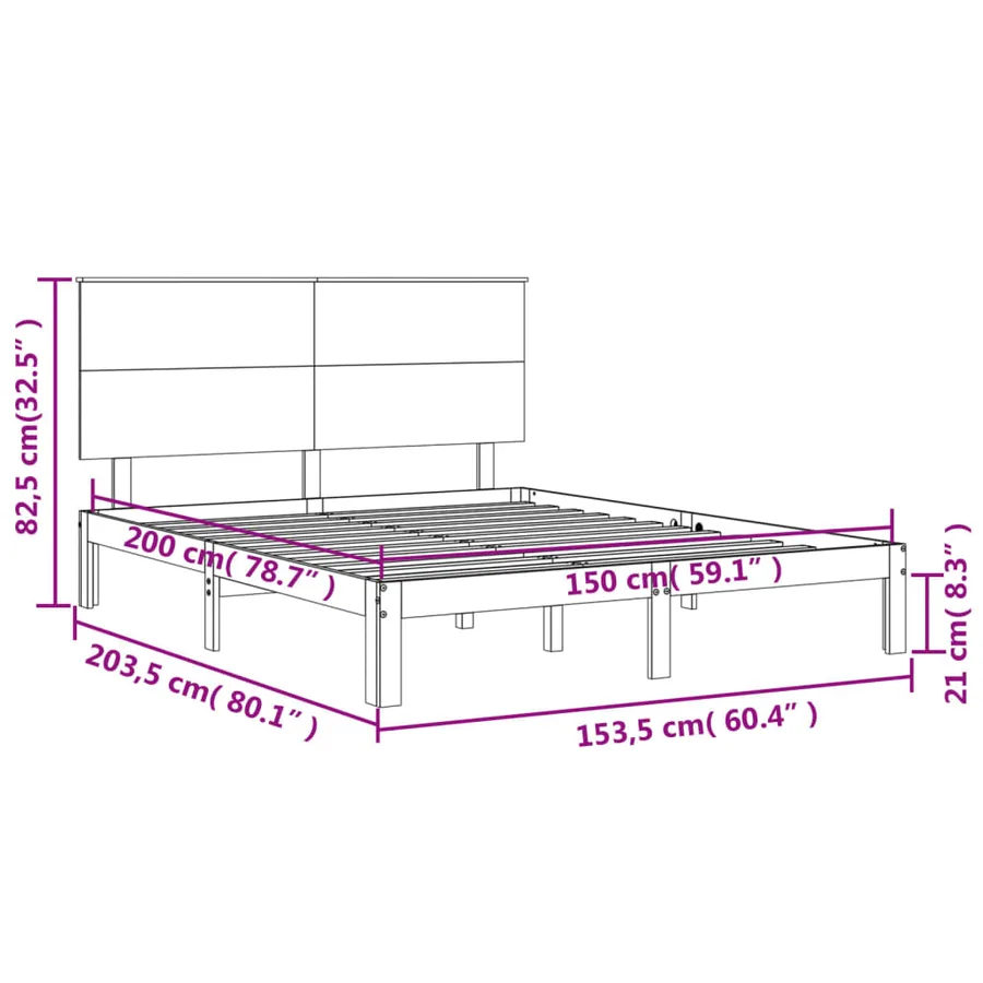 Cadre de lit sans matelas bois de pin massif - 12