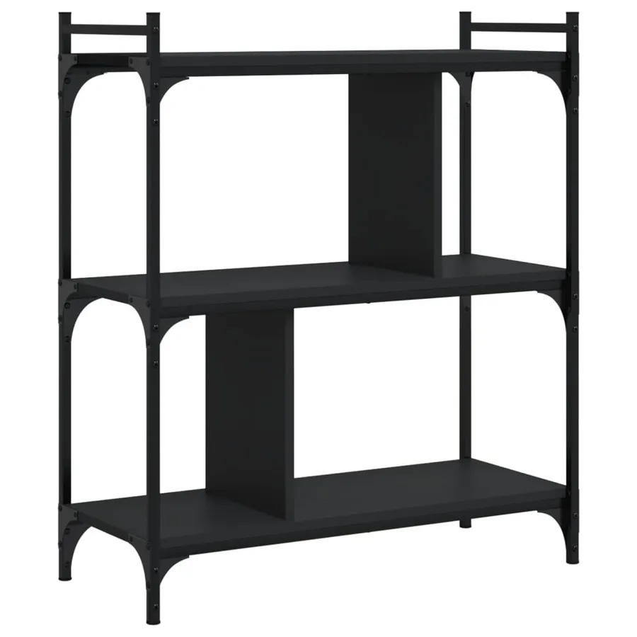 Bibliothèque à 3 niveaux noir 76x32x88 cm bois d'ingénierie - 2