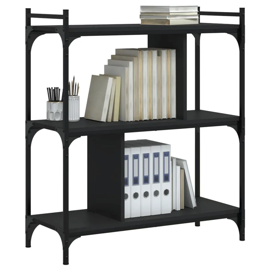 Bibliothèque à 3 niveaux noir 76x32x88 cm bois d'ingénierie - 6