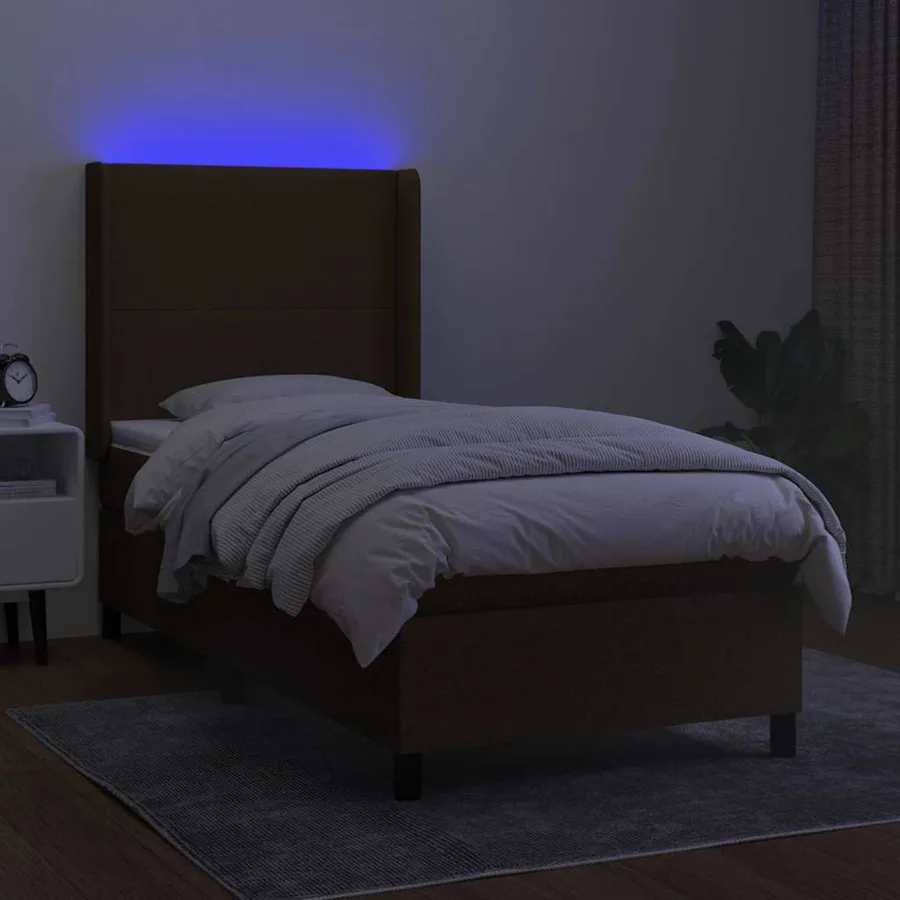 Sommier à lattes de lit matelas LED Marron foncé 90x190cm Tissu - 3