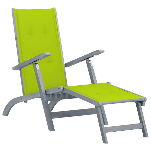 Chaise longue d'extérieur repose-pied et coussin Acacia solide
