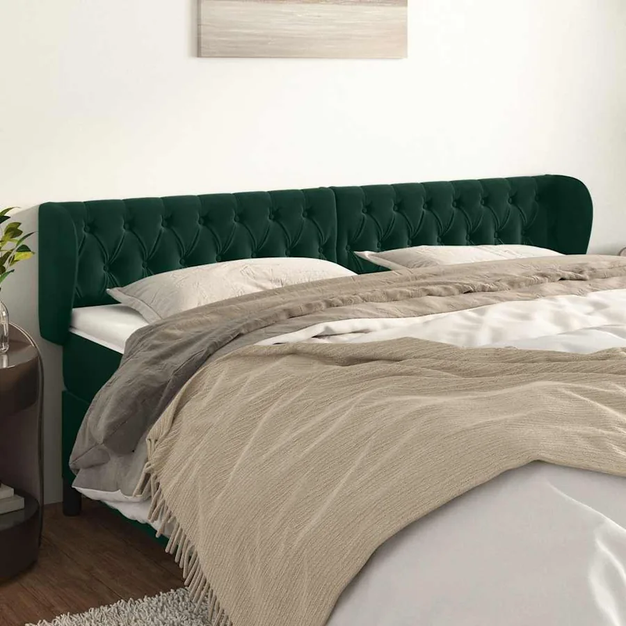 Tête de lit avec oreilles Vert foncé 203x23x78/88 cm Velours