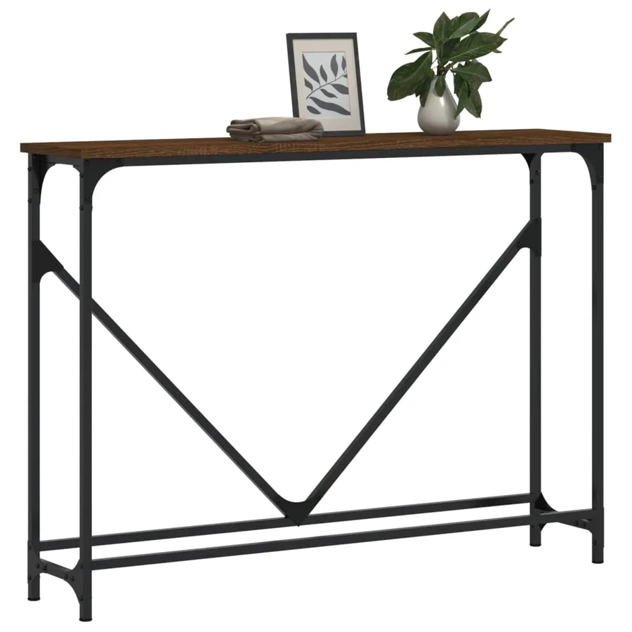 Table console chêne marron 102x22,5x75 cm bois d'ingénierie - 3