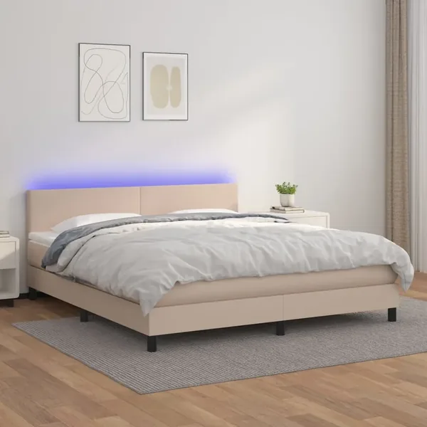 Sommier à lattes de lit avec matelas LED Cappuccino 180x200 cm