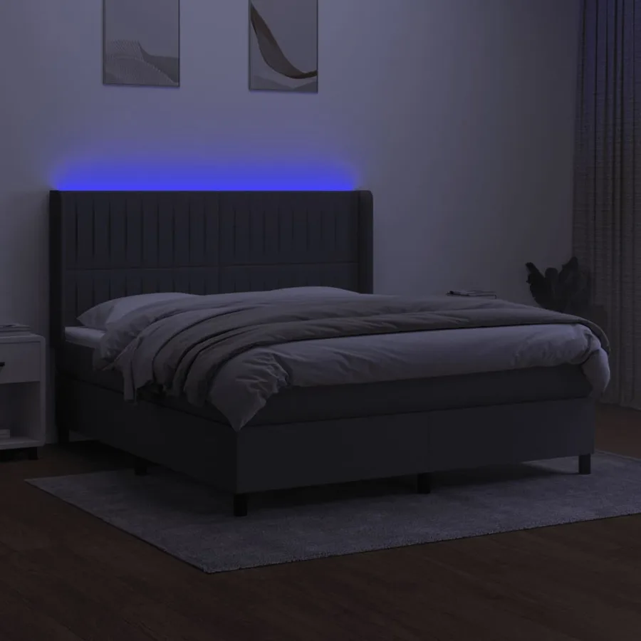 Sommier à lattes de lit matelas LED Gris foncé 160x200 cm Tissu - 3