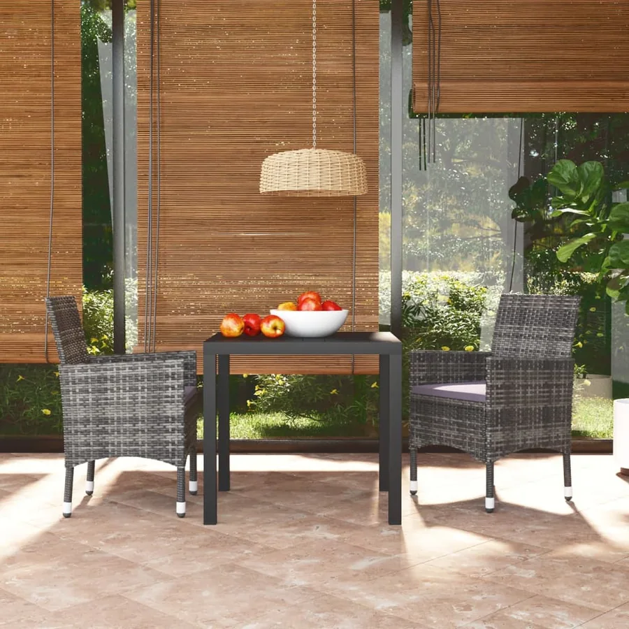 Ensemble à manger de jardin coussins 3pcs Résine tressée Gris