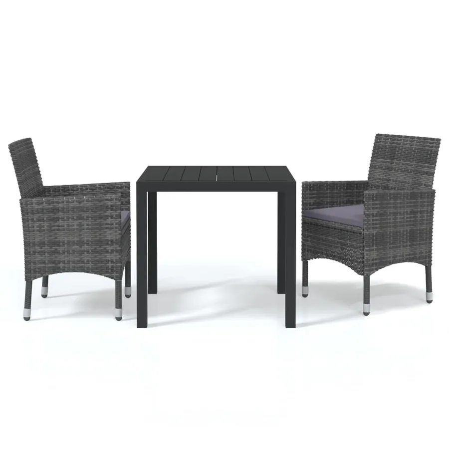 Ensemble à manger de jardin coussins 3pcs Résine tressée Gris - 2