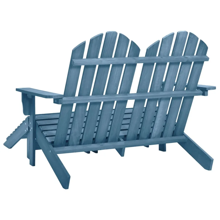 Chaise de jardin Adirondack 2 places et pouf sapin massif bleu - 4