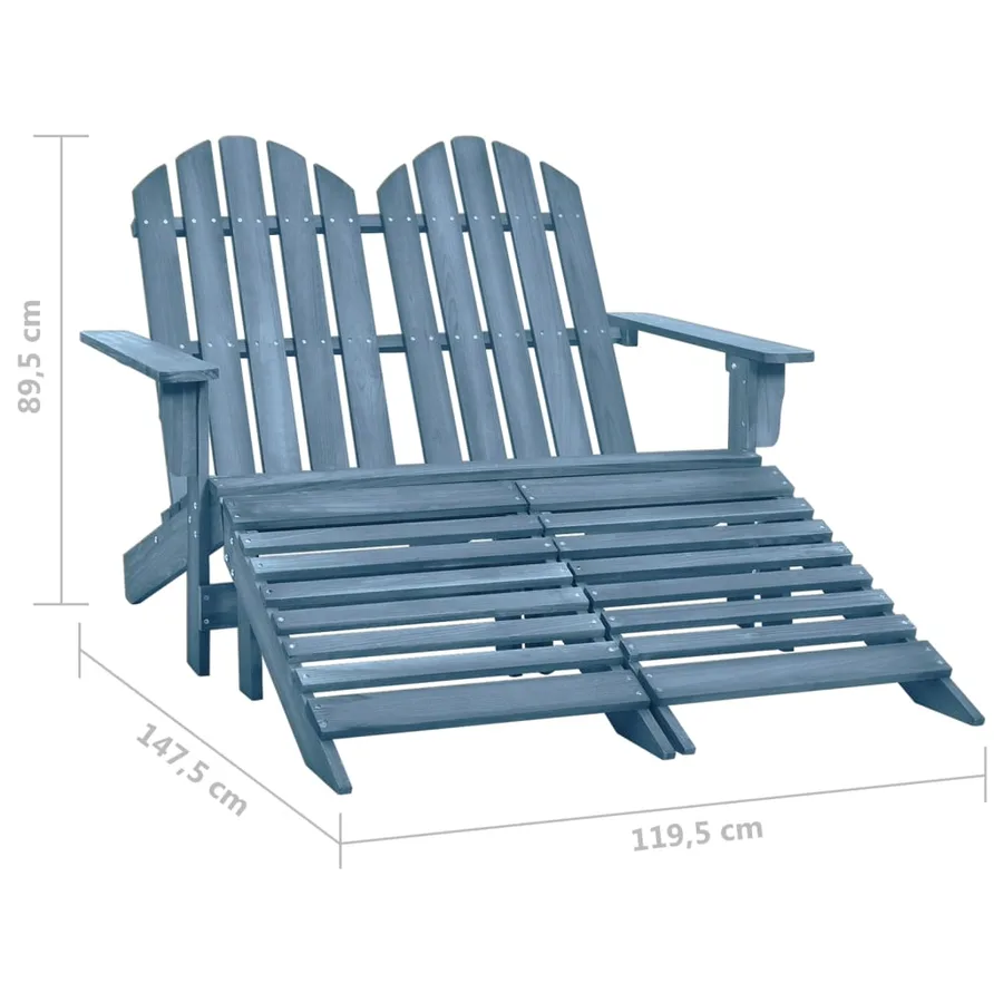 Chaise de jardin Adirondack 2 places et pouf sapin massif bleu - 8