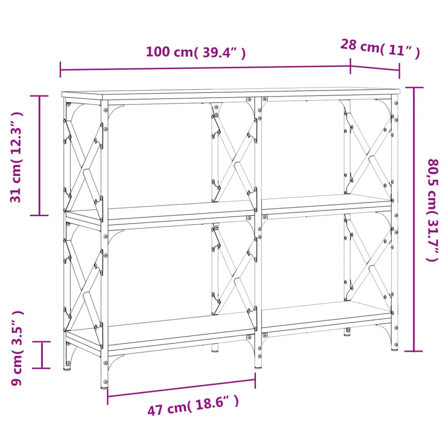 Table console sonoma gris 100x28x80,5 cm bois d'ingénierie - 9