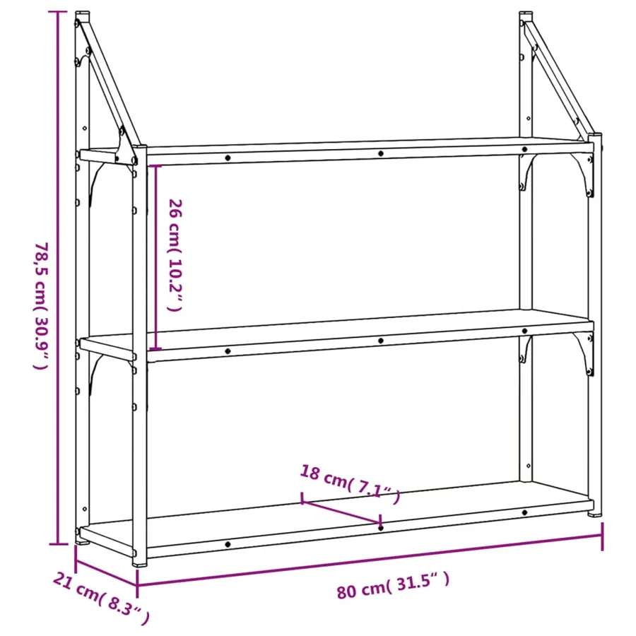 Étagère murale 3 niveaux sonoma gris 80x21x78,5 cm - 8
