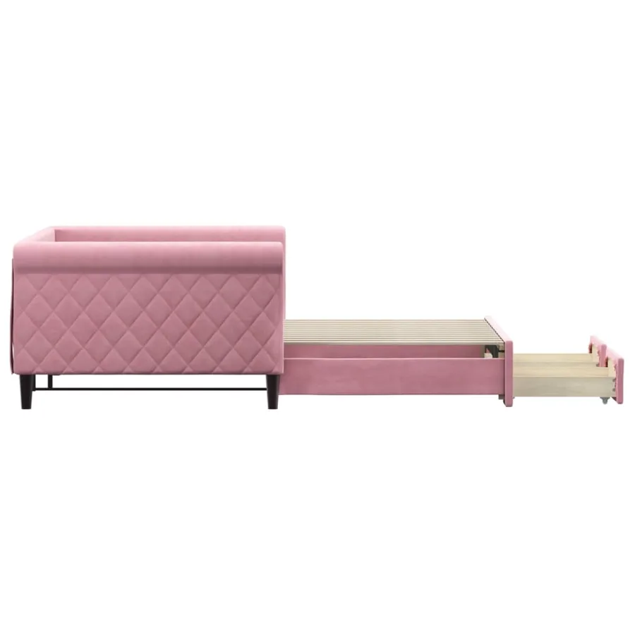 Lit de jour avec gigogne et tiroirs rose 100x200 cm velours - 4