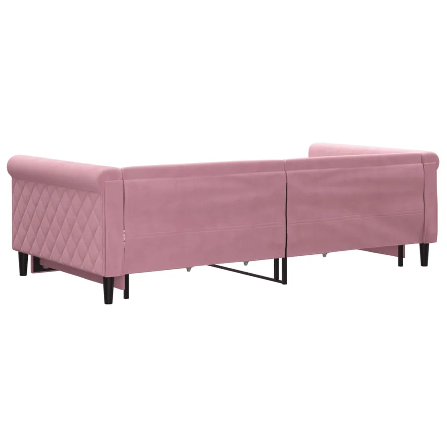 Lit de jour avec gigogne et tiroirs rose 100x200 cm velours - 5
