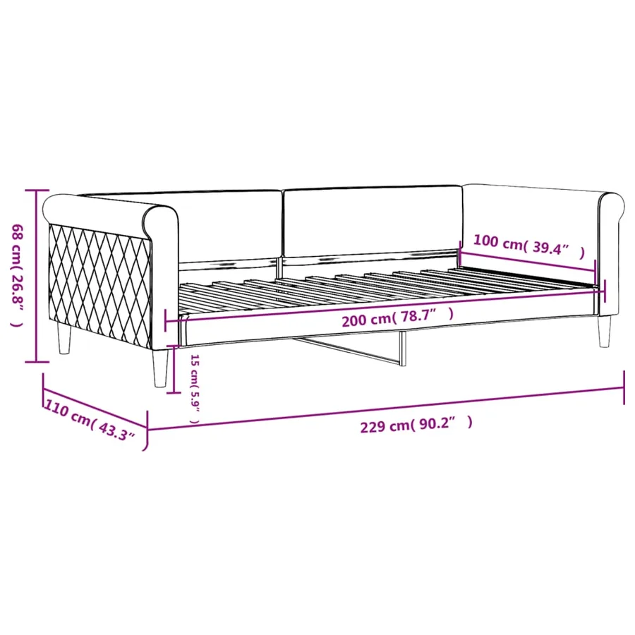 Lit de repos sans matelas noir 100x200 cm velours - 8