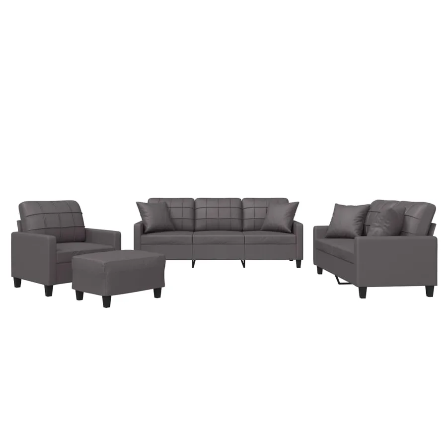 Ensemble de canapés 4 pcs avec coussins gris similicuir - 2