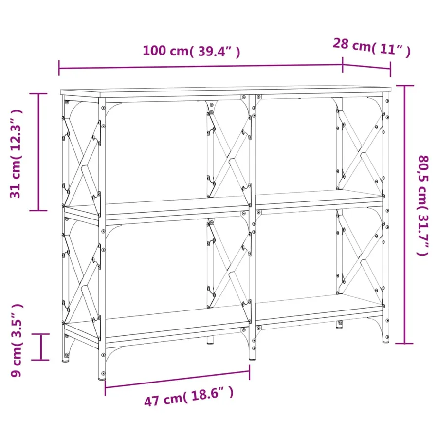 Table console chêne sonoma 100x28x80,5 cm bois d'ingénierie - 9