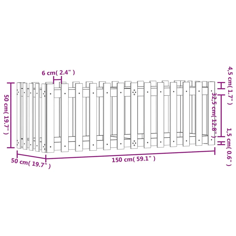 Lit surélevé de jardin design de clôture 150x50x50cm pin massif - 9