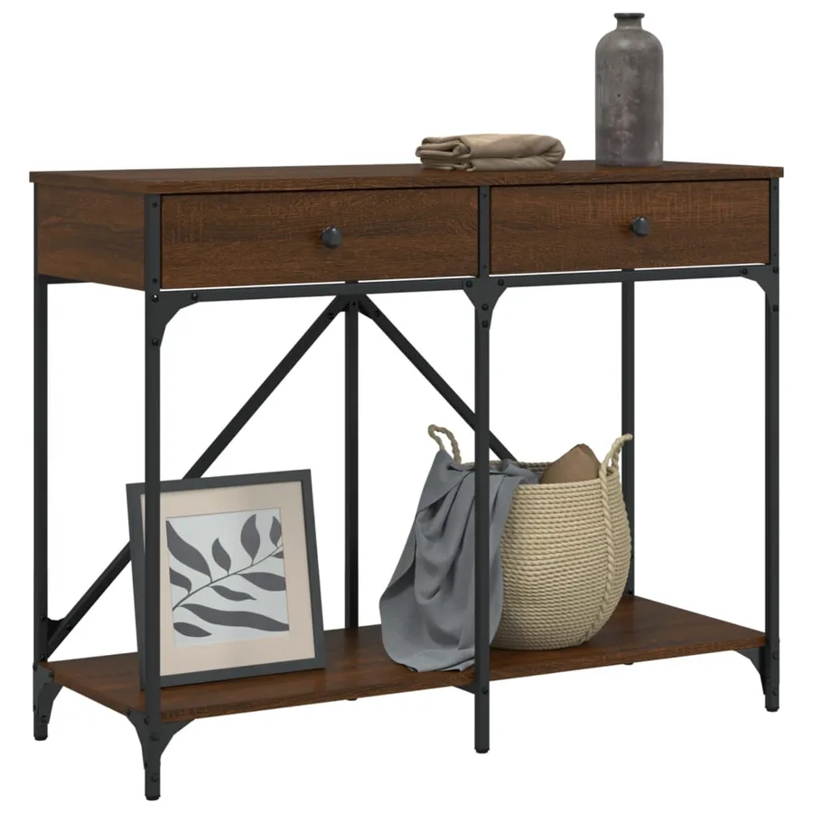Table console chêne marron 100x39x78,5 cm bois d'ingénierie - 3
